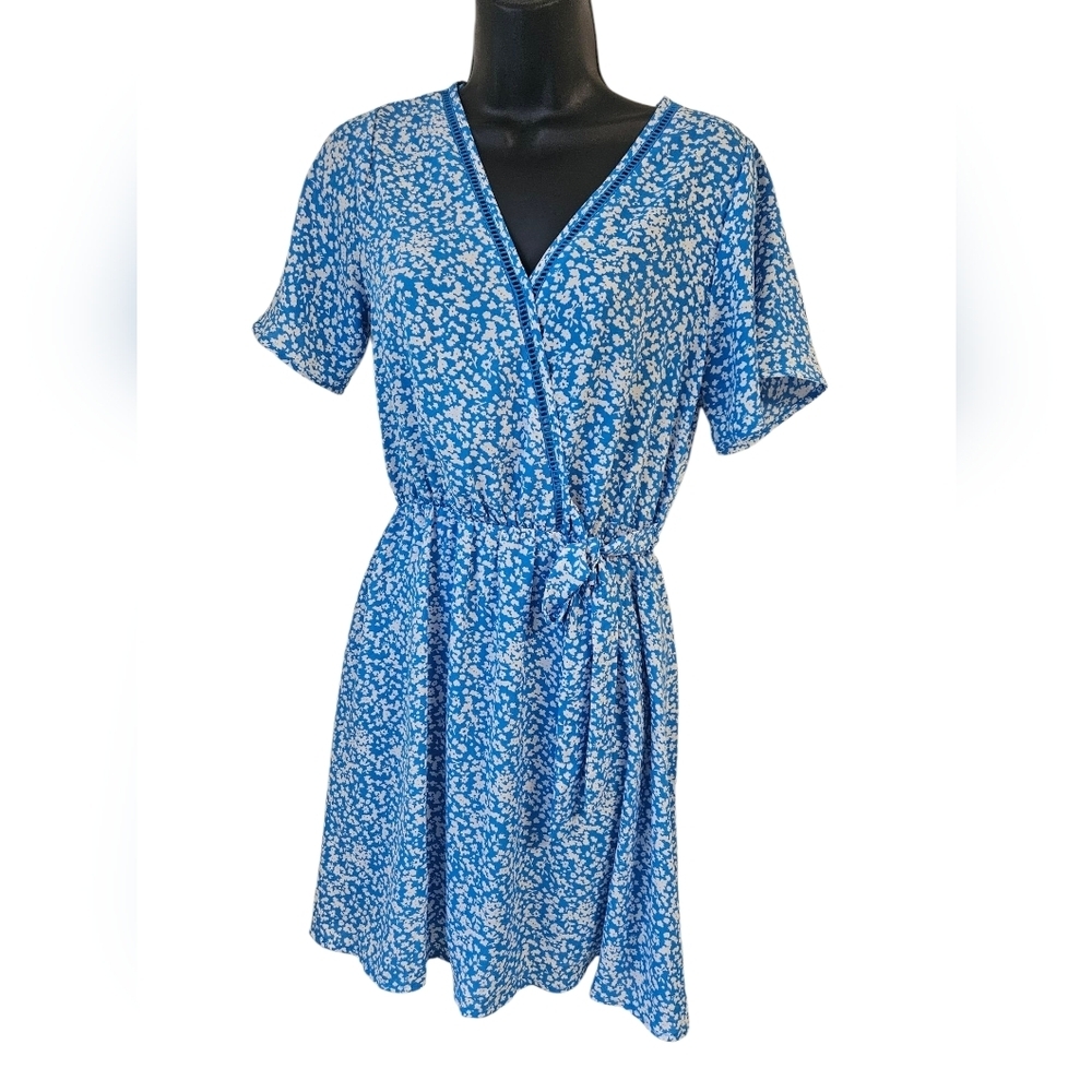 Sienna Sky , Size, S Blue and White Tie Front Mini Sundress